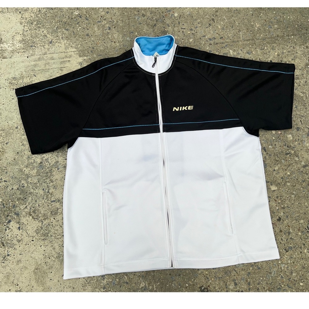 Vintage 90s Nike Short Sleeve Track Jacket Mens XL Colorblock Full Zip Black